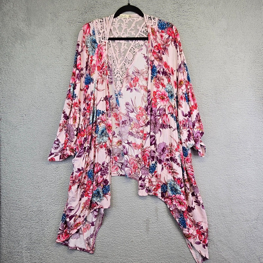 Liberty Love Duster Cardigan Womens 3XL Floral Lace Asymmetric Kimono Beach